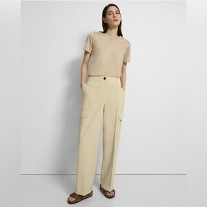 Theory Wide Leg Cargo Pants Size 0 Beige High Rise Minimalist Trouser